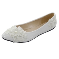 Msmushroom White PU Leather Lace Wedding Flat Shoes For Women,5M