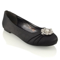 Essex Glam Womens Bridal Flats Black Satin Pumps Shoes 7 B(M) US