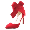 Womens Suede Lk High Heels Pumps Big Bow Strap Pointed Toe Shoes Party Prom Red US 6