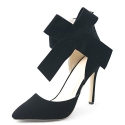 Womens Suede Lk High Heels Pumps Big Bow Strap Pointed Toe Shoes Party Prom Black US 6