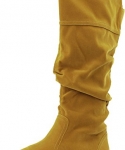 Qupid Women's Neo144 Leatherette Basic Slouchy Knee High Flat Boot,5.5 B(M) US,Mustard Velvet.Mustard Velvet
