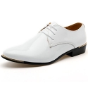 Z-joyee Mens Patent Leather Tuxedo Dress Shoes Lace up pointed Toe Oxfords Formal Wedding Shoes, White, Us 5