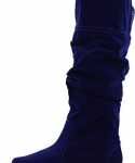 Qupid Women's Neo144 Leatherette Basic Slouchy Knee High Flat Boot,5.5 B(M) US,Blue Velvet.Blue Velvet
