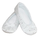 ISOTONER Women's Rose Quilted Ballerina Slippers with Rhinestones - Suede Soles - White - Medium