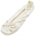 ISOTONER Women's Embroidered Pearl Satin Ballerina Slippers Ivory Small 5-6